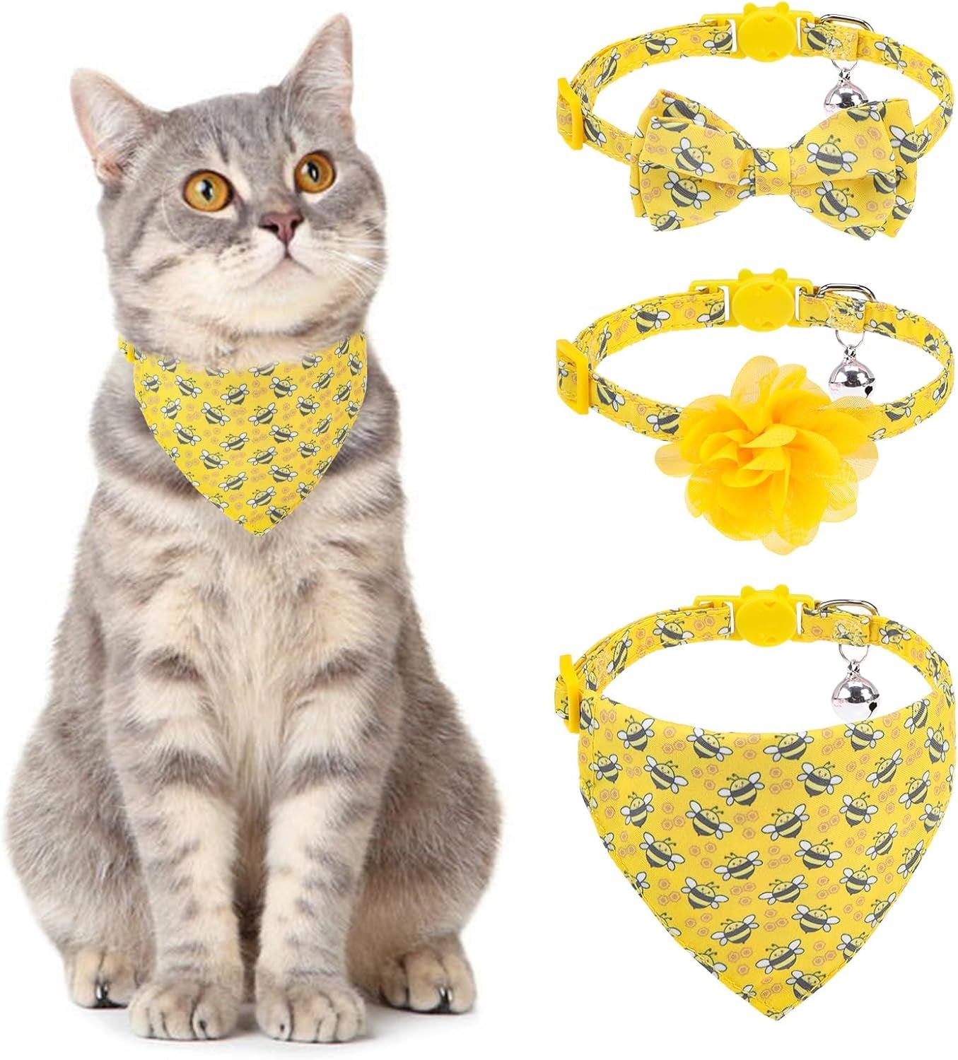 Breakaway Cat Collars with Bell & Cute Pendants, 3 Pack Safety Buckle Kitten Collars, Adjustable Pet Collar Ideal for Girl Boy Cats Puppy (Fruit Pattern)