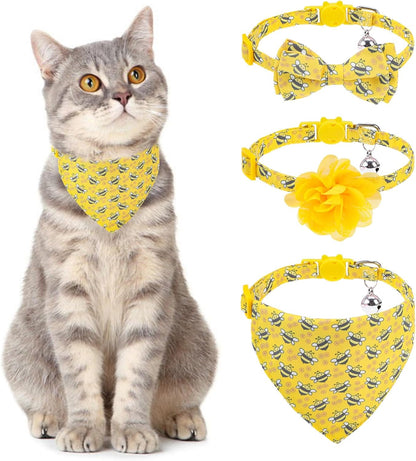 Breakaway Cat Collars with Bell & Cute Pendants, 3 Pack Safety Buckle Kitten Collars, Adjustable Pet Collar Ideal for Girl Boy Cats Puppy (Fruit Pattern)