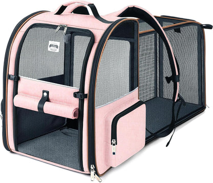 Cat Carrier Backpack, Expandable Pet Carrier with Sun Shade & Full Front Opening, Breathable Mesh Backpack for Small Dogs & Medium Cats up to 18 Lbs, Foldable for Hiking, Camping (Grey)