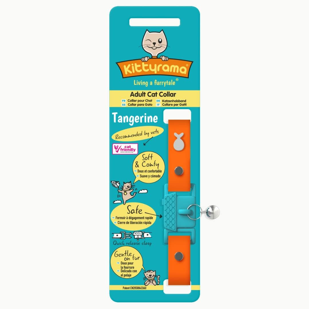 Tangerine Cat Collar with Bell. Breakaway Collar. Won'T Rub Fur. Lightweight, Soft & Comfy