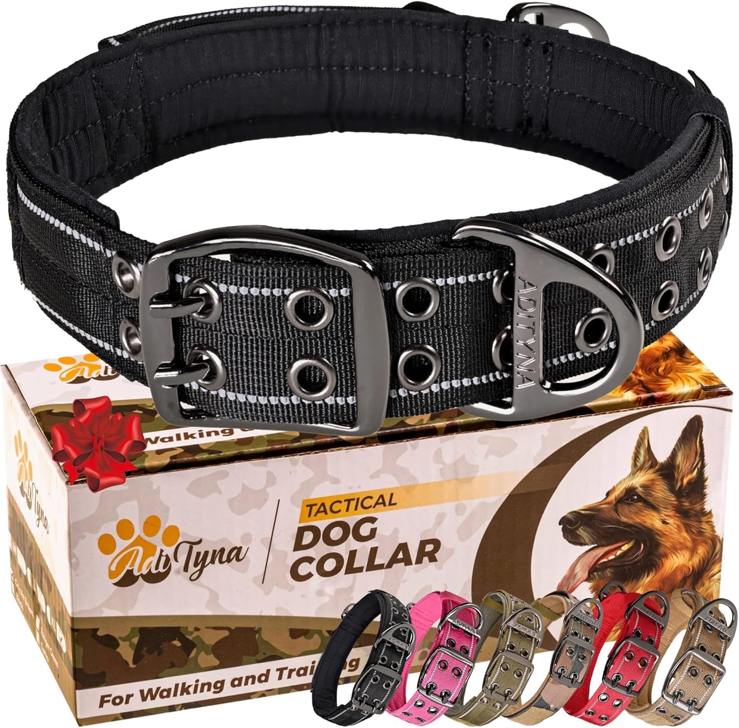 Heavy Duty Dog Collar for Large Dogs - Reflective Collar with Handle for Training, and Walking - Wide, Thick, Tactical, Soft Neoprene Padded