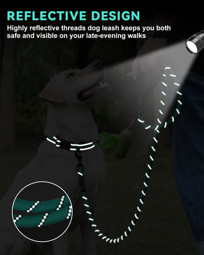 Reflective Dog Collar and Leash Set, 6FT Strong Climbing Rope Leash with Padded Handle, Adjustable Pet Collar with Soft Neoprene Padding for Large Dogs, Teal, L
