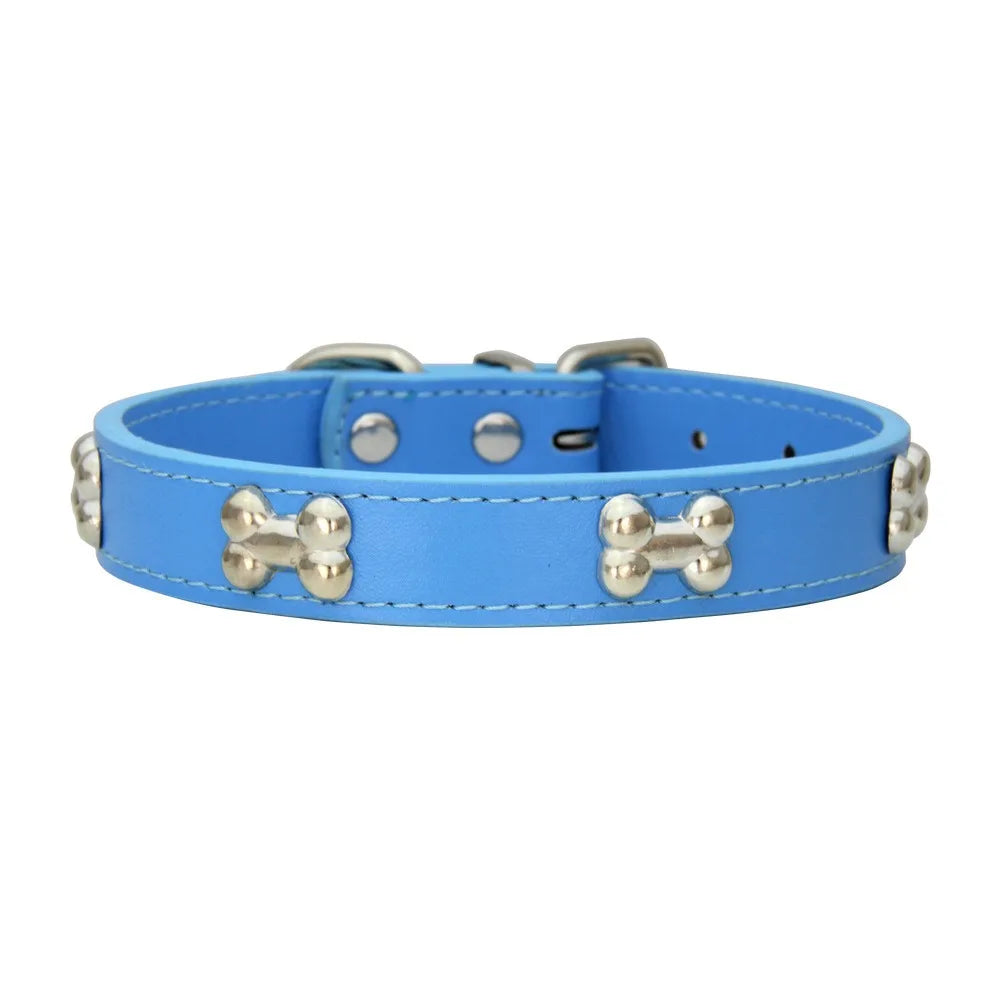 New Bone Leather Durable Pet Dog Collars Puppy Pug Collars for Small Large Dog Puppy Neck Collar GXQ13