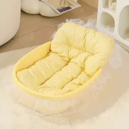 1Set Cute Lace-Trimmed Pet Princess Bed for Winter - Soft Polyester Plush Oval for Small Dogs/Cats, Easy Assembly Indoor Use