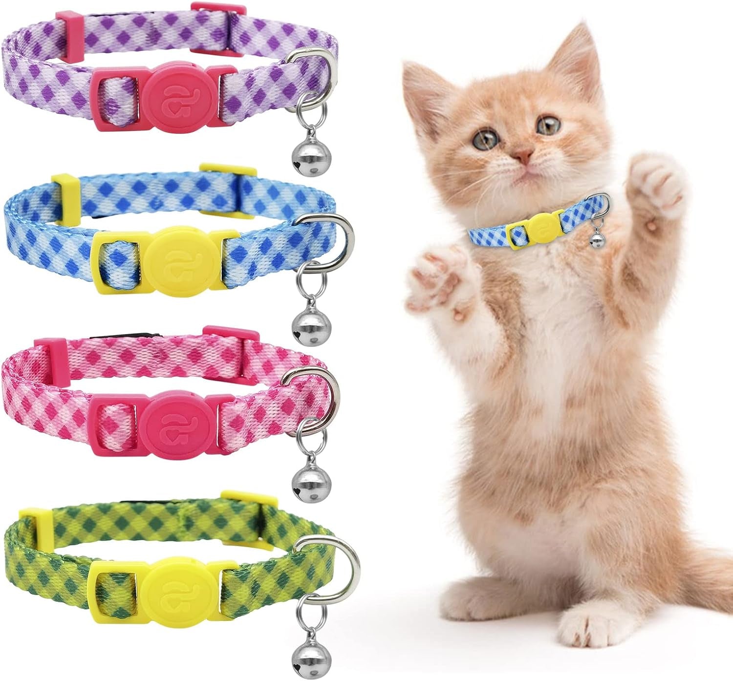 4 Pack Valentines Kitten Collar with Bell Valentines Day Breakaway Kitten Collars with Cute Heart Pattern Adjustable Size Suitable for Kittens