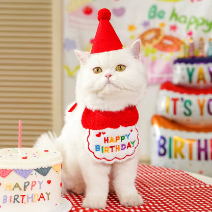 2Pcs Cat Dog Birthday Bandana Scarf and Party Hat Pet Birthday Bib and Hat Cat Birthday Outfit Pet Birthday Decorations Set