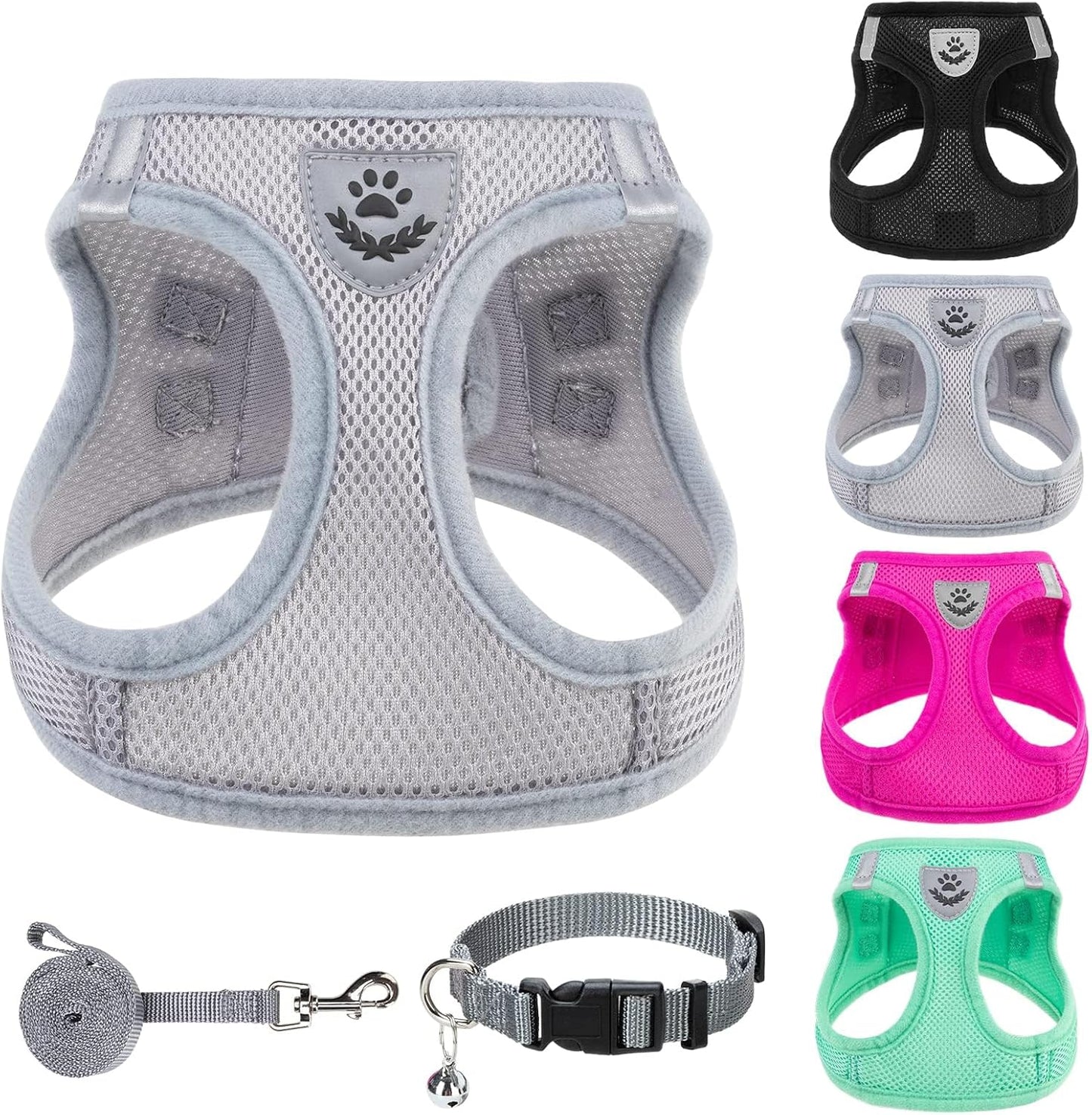 Adjustable Pet Harness Collar &Leash Set Step in for Small Dogs Puppy &Cats Outdoor Training &Running, Soft Mesh Padded Reflective Vest Harness,M: Chest Girth: 16-18In Collar: 11.8-15.7In