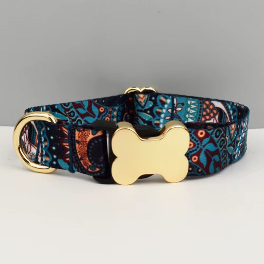 Custom Engraved Ethnic Style Dog Collar with Nameplate for Small Medium Large Dogs Pet Supplies with Matching Leash