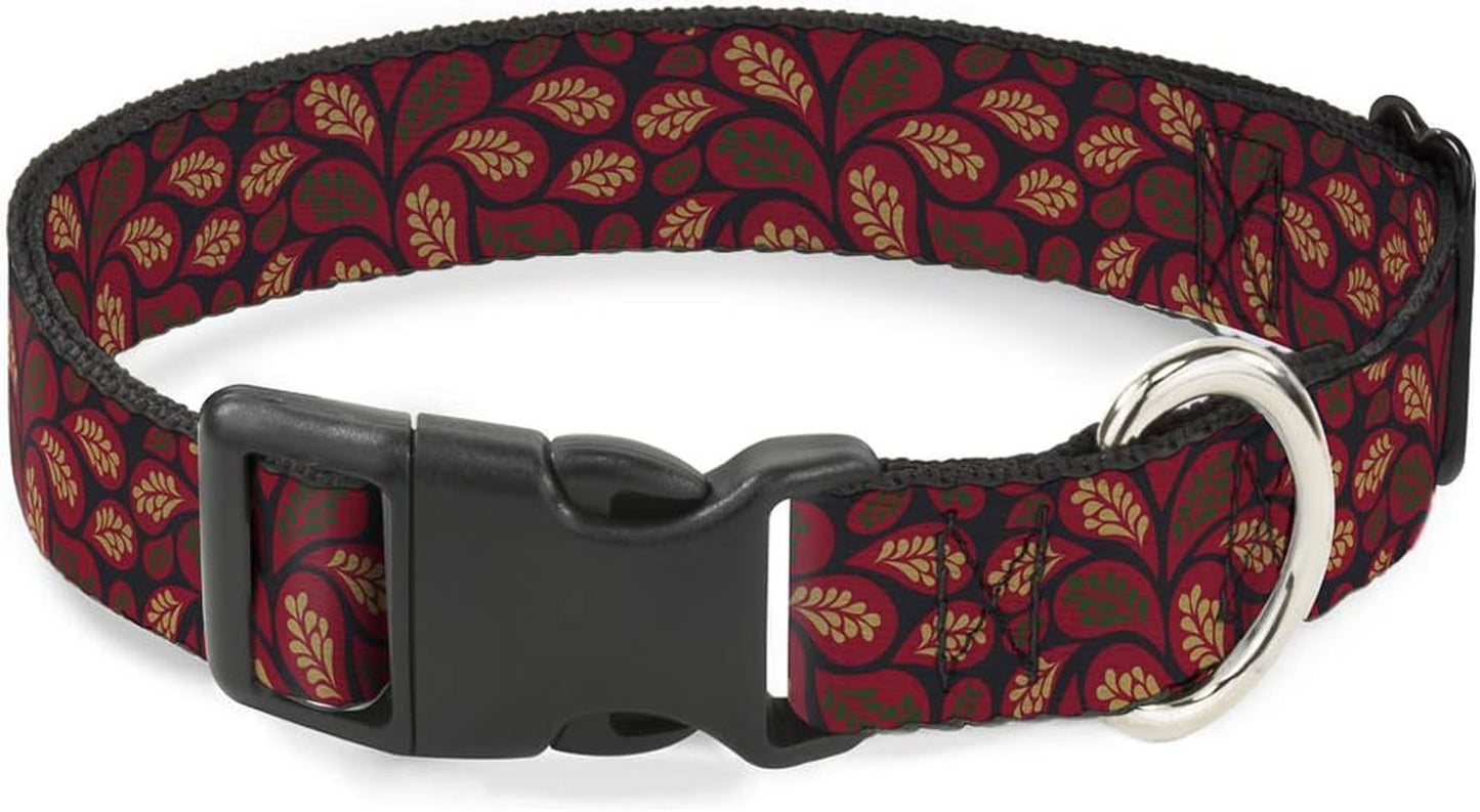 Cat Collar Breakaway Leaves Swirl Navy Burgundy 8 to 12 Inches 0.5 Inch Wide