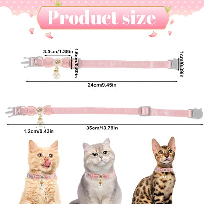 Cat Collar Breakaway, Cat Collar with Pearl Pendant Quick Release Safe Buckle Pink Bowtie Adjustable Baby Kitten Collars Cute Cat Collar for Girl Cat (Style2)