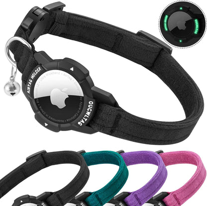 Luminous Airtag Cat Collar Breakaway,  GPS Cat Collar with Apple Air Tag Holder, Cat Tracker Collars with Safety Elastic Band for Girl Boy Cats, Kittens and Puppies (Blue, 9-13 Inch)