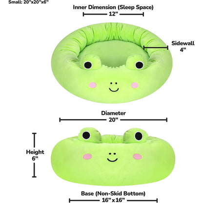Pet Bed for Small Dogs Cats Winter Warm Plush round Puppy Bed Green Cartoon Frog Design Dog Nest Cat Basket