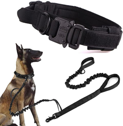 Tactical Dog Collar Adjustable Military Nylon Dog Collar with Control Handle and Heavy Duty Metal Buckle for Medium and Large Dogs (Brown,M)