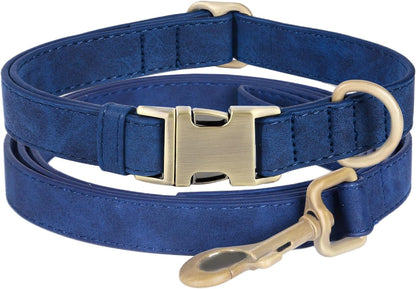 Genuine Leather Dog Collar - Adjustable Pet Collar with Quick Release Metal Buckle, Soft Skin Friendly Real Leather Collar for Small, Medium, Large Dogs (Dark Green Collar + Rope, M：Fit 12-20" Neck)