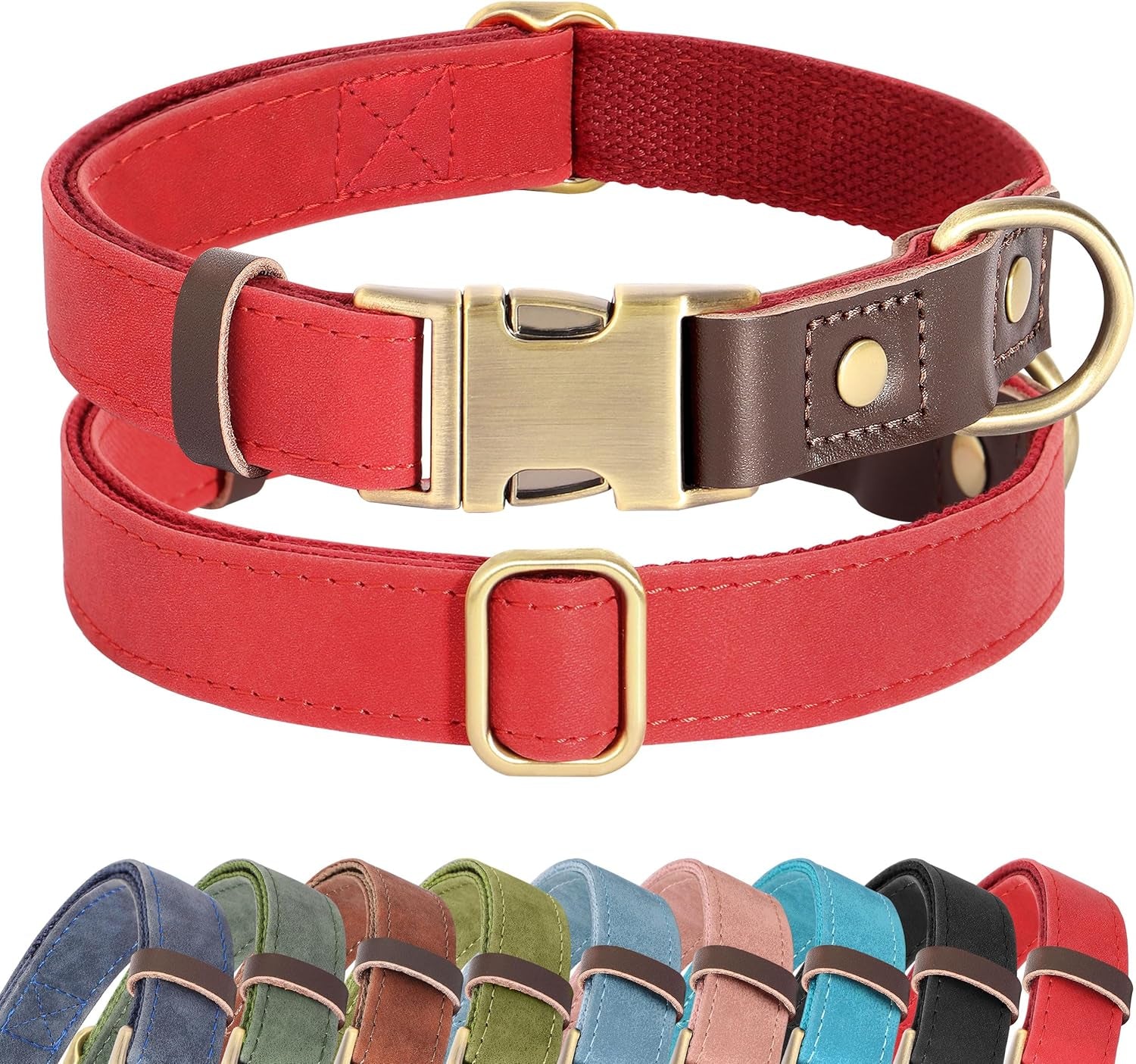 Soft PU Leather Dog Collars for Small Dogs,Classic Adjustable Dog Collars with Quick Release Metal Buckle,Easy Clean and Comfortable with Nylon Lining,Green,S Neck 11-15"
