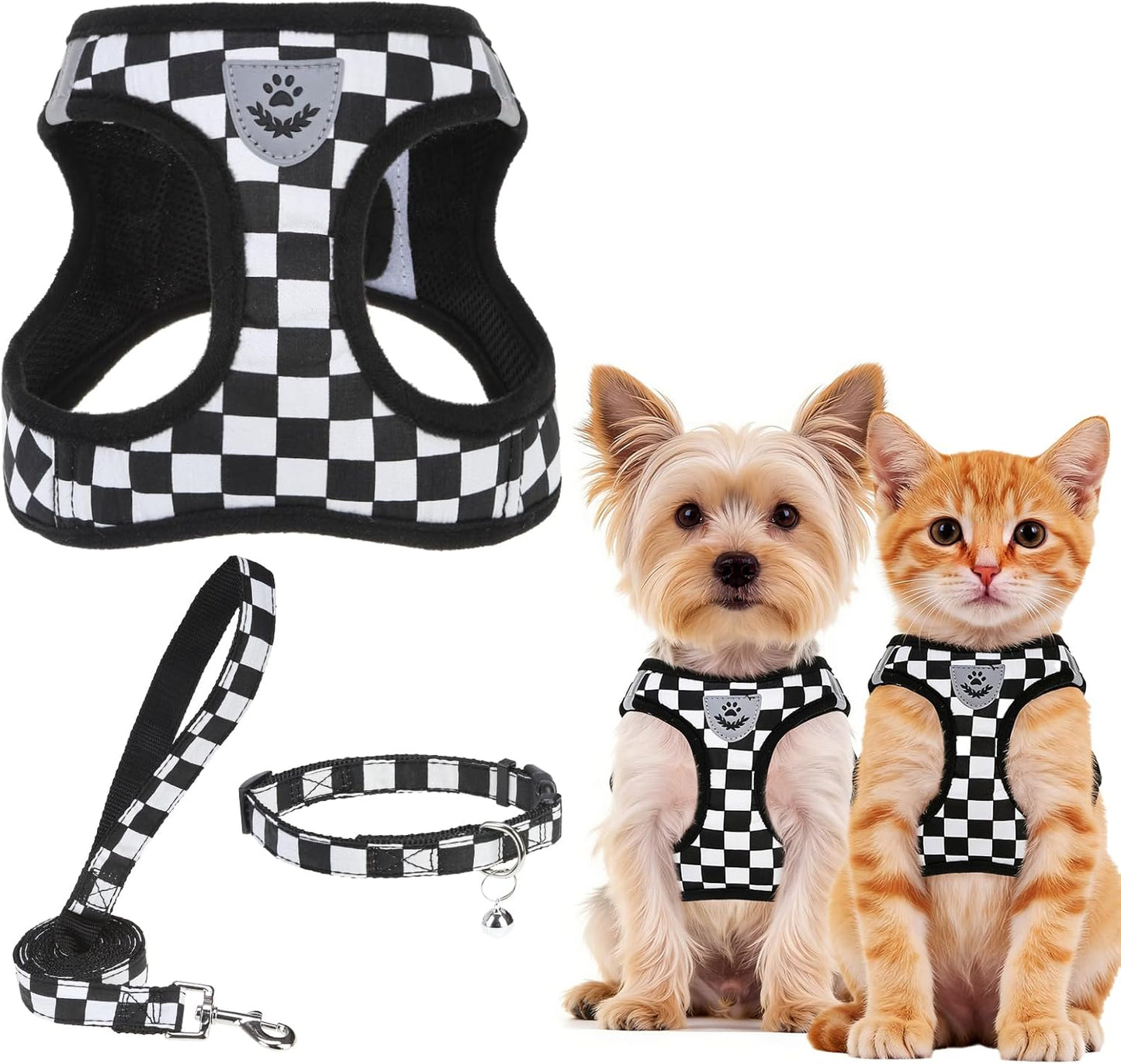Adjustable Pet Harness Collar &Leash Set Step in for Small Dogs Puppy &Cats Outdoor Training &Running, Soft Mesh Padded Reflective Vest Harness,M: Chest Girth: 16-18In Collar: 11.8-15.7In