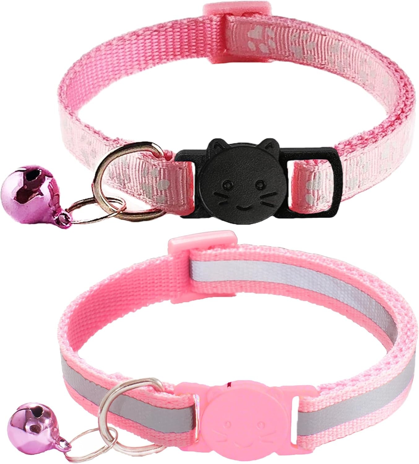 2 Pack Breakaway Cat Collars with Bells, Reflective Design and Claw Print Design, Safety Buckle Kitten Collars Adjustable from 7.5 to 12.5 Inches (Sky Blue)