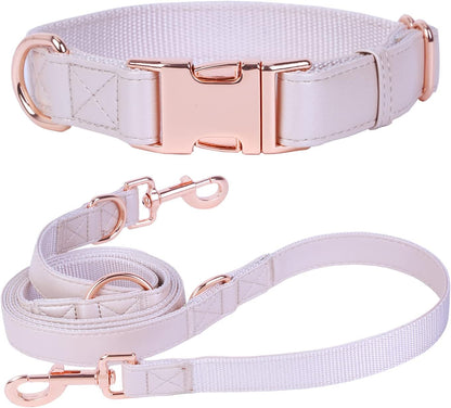Soft Leather Dog Collar and Leash (6.6') Set - Stylish Rose Gold Heavy Duty Metal Buckle, 4 Adjustable Lengths Leash for Small Medium Large Dogs - Comfortable & Easy to Clean Pink M(13.8"-19.7")