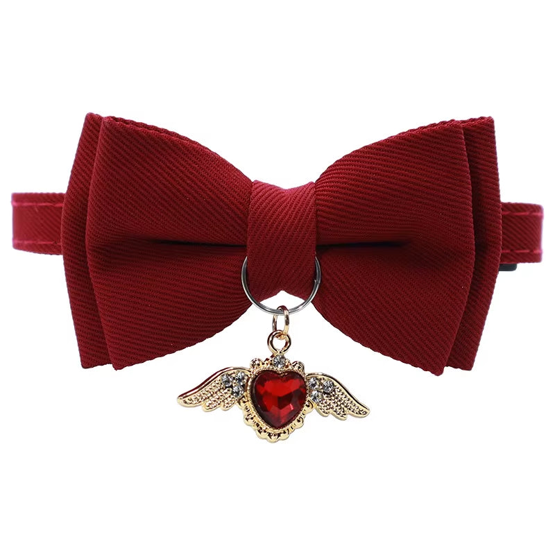 Red Bow Adjustable Cat Collar, Flower Heart Pendant Pet Collar, Gorgeous Retro Cat Collar,Christmas Wedding Pet Accessories