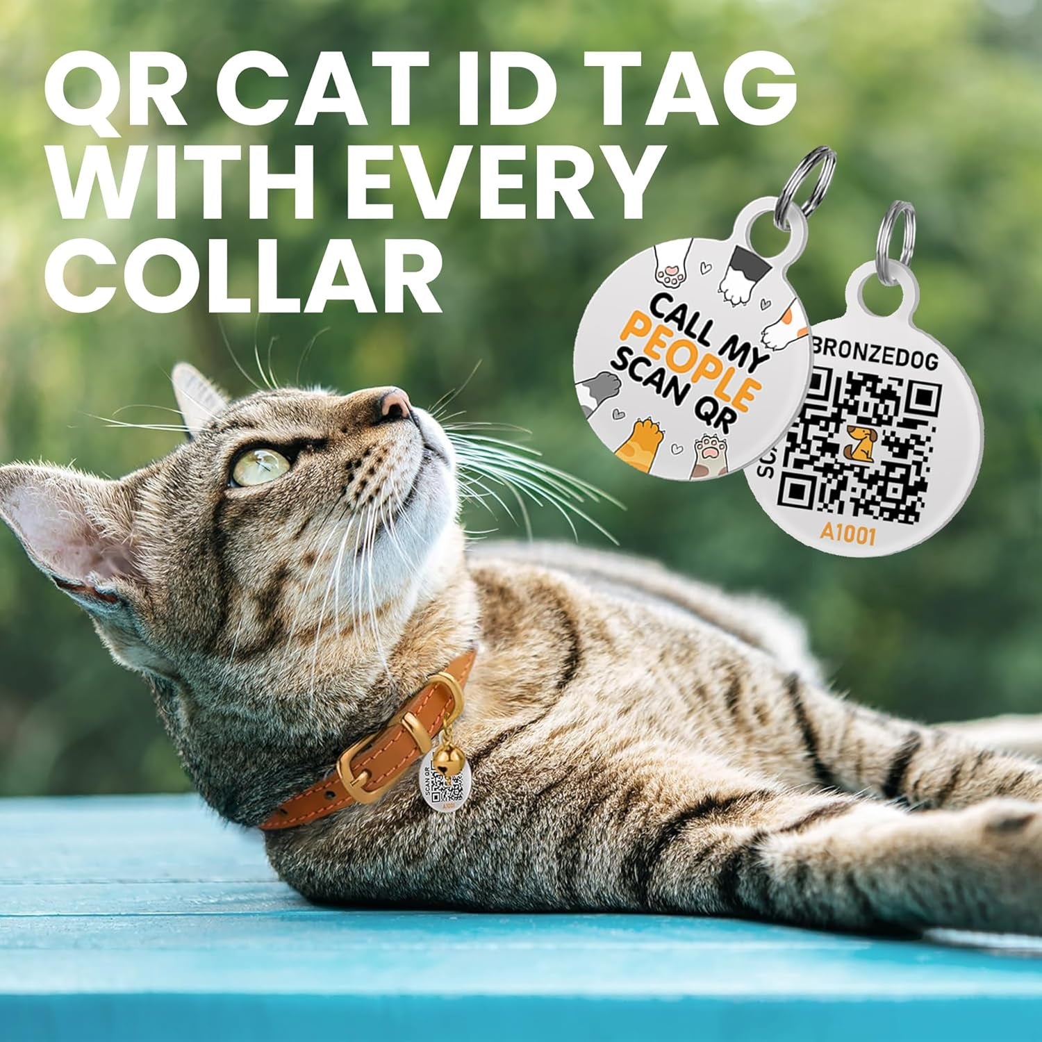 Leather Cat Collar with Removable Bells Non Breakaway Kitten QR Tag for Girl Boy (7" - 9" for Cats, Purple & Gold)