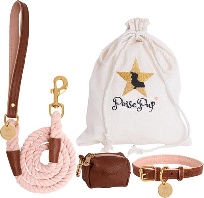 Genuine Leather Collar with Buckle for Dogs - Handmade, Adjustable & Soft - Brown | Light Pink - Medium (12.5-15.7 In)