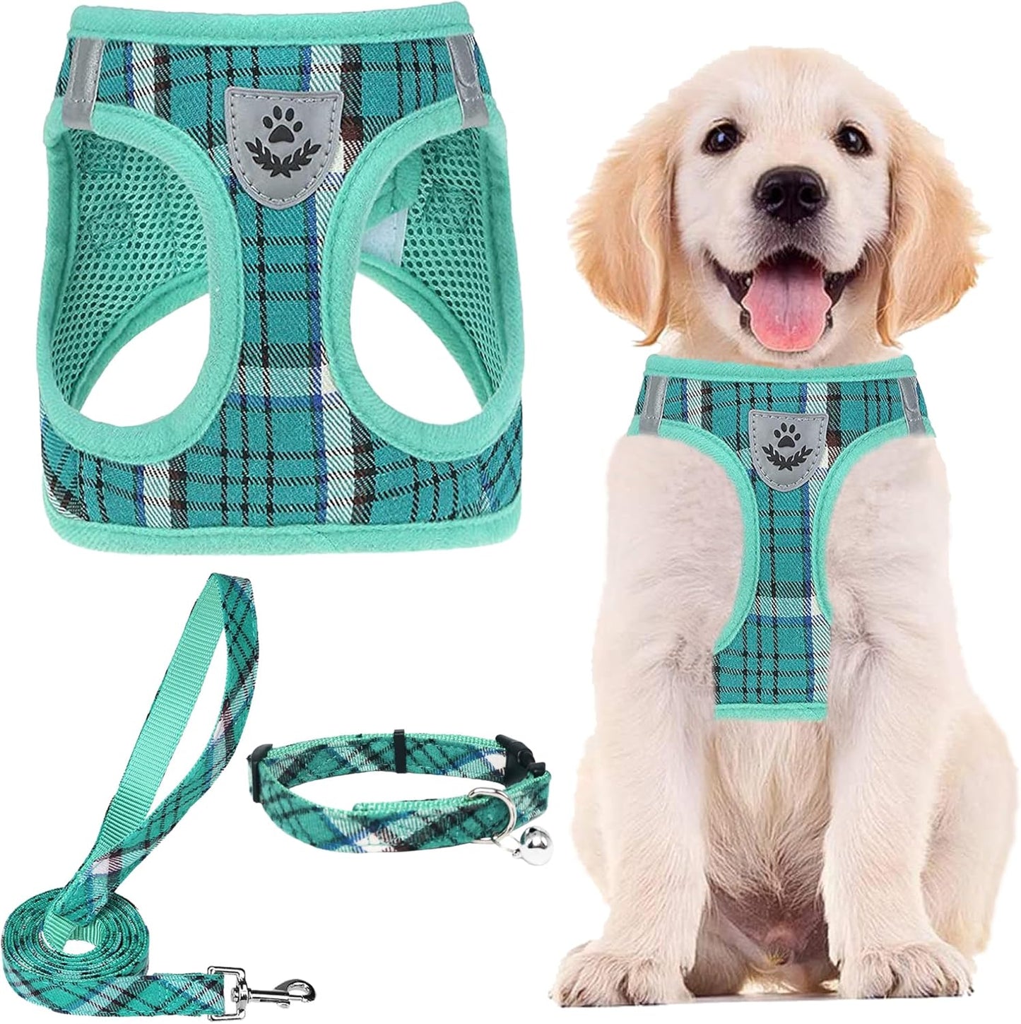 Adjustable Pet Harness Collar &Leash Set Step in for Small Dogs Puppy &Cats Outdoor Training &Running, Soft Mesh Padded Reflective Vest Harness,M: Chest Girth: 16-18In Collar: 11.8-15.7In