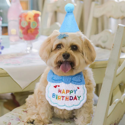 2Pcs Cat Dog Birthday Bandana Scarf and Party Hat Pet Birthday Bib and Hat Cat Birthday Outfit Pet Birthday Decorations Set