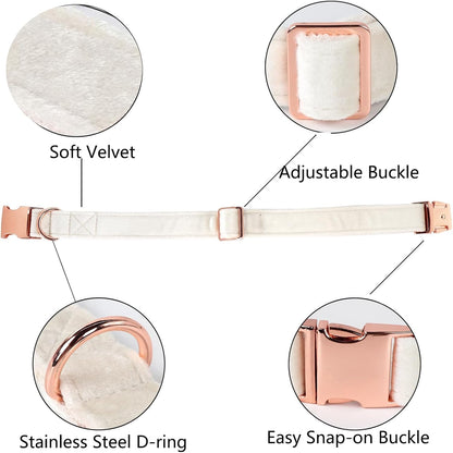 Velvet Dog Collar for Small Medium Dog, Durable Soft Velvet, White Green Orange Brown for Girl Boy, Adjustable Metal Buckle Puppy Collar Suitable for Running, Playing and Weddings. (Brown, XS)