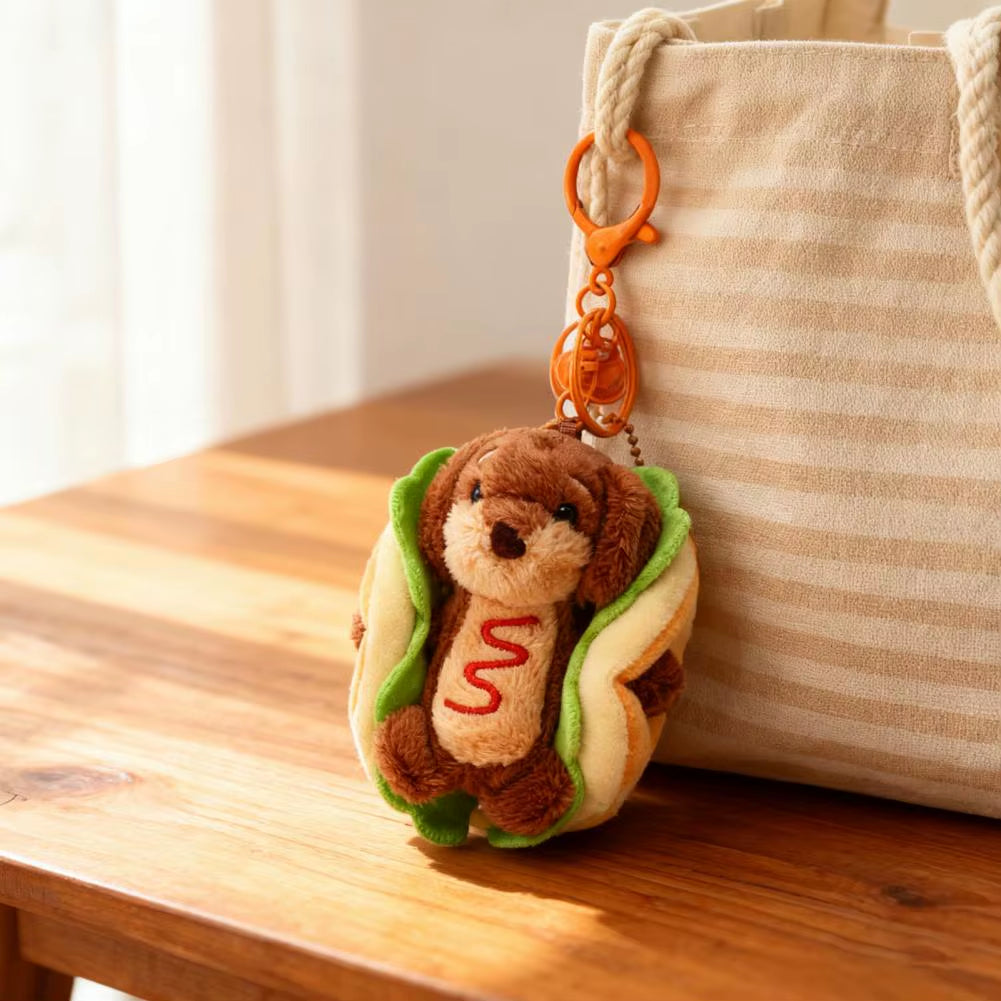 Dachshund Keychain Cute Dachshund Dog Hamburger Keychain Plush Bag Charm Dual-Function Accessory Adorable Key Chain Bag for Dog