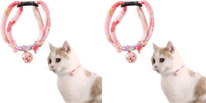 Chirimen Cat Collar with Clover Bell (Navy) with Bell Safety Breakaway Soft Lightweight for Cats Kitty Kitten Japanese Stylish Pattern, No.1 Seller in Japan
