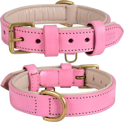 Genuine Leather Dog Collar | Full Grain, Heavy Duty, Comfortable, Padded, Strong | Best for Pups, Small, Medium, Large & XL Breeds (Small (Fit Neck Size 11.5"-14.5"), Dark Pink)