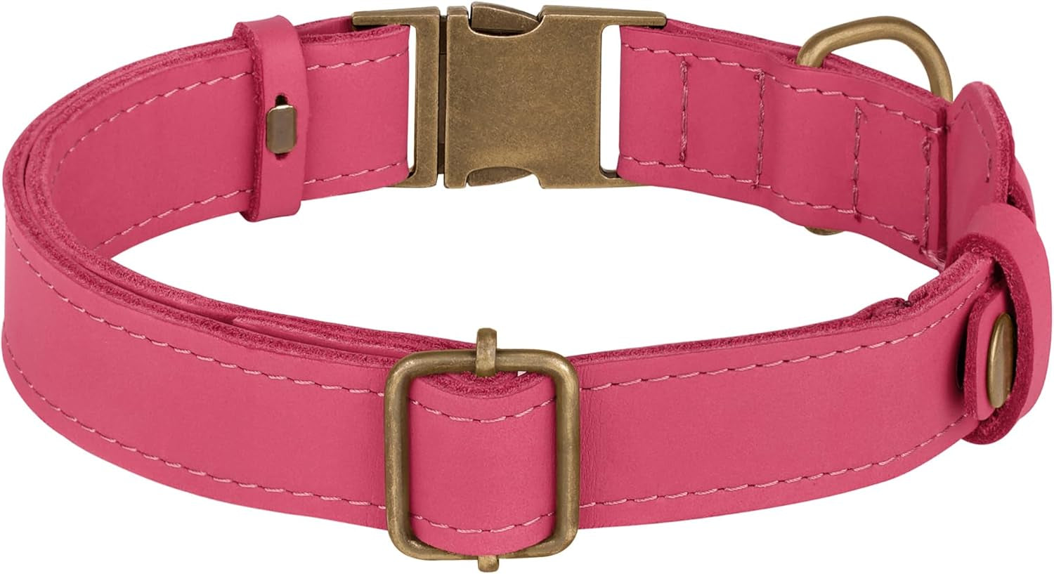 Airtag Dog Collar - Genuine Leather Dog Collar with Apple Airtag Holder and Metal Buckle - Smart GPS Tracking Pet Collars (Pink, S, 12"-15" Neck Fit)