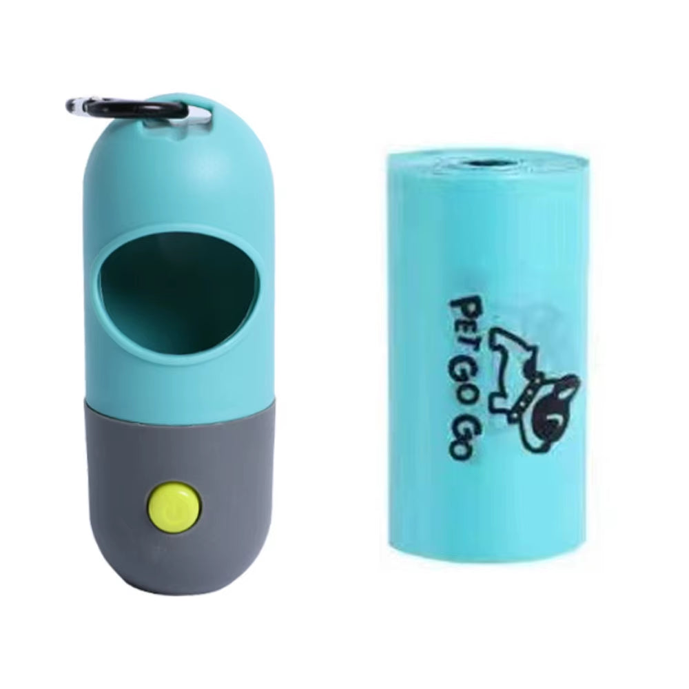 Pet Dog Poop Bag Dispenser with Hanging Hook Portable Travel Garbage Bags Pick Dog Poop Pet Cleaning Equipped with Led Lighting