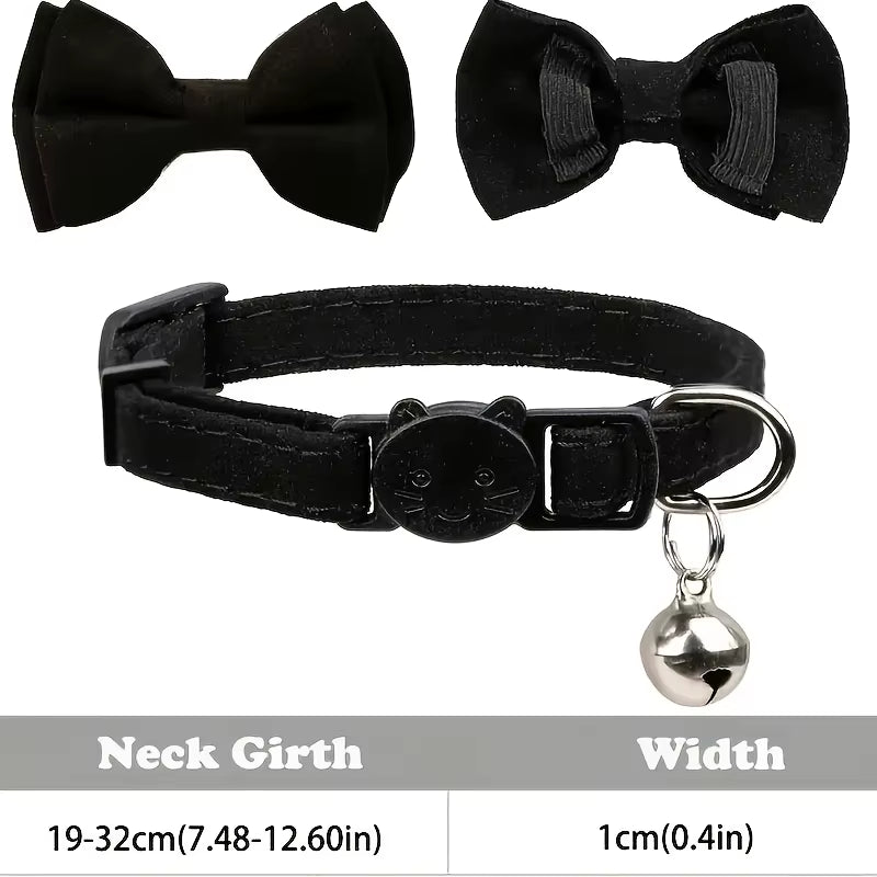 Customizable Polyester Cat Bow Tie Collar Soft Adjustable Engraved ID Name Tag Detachable Bow Bell