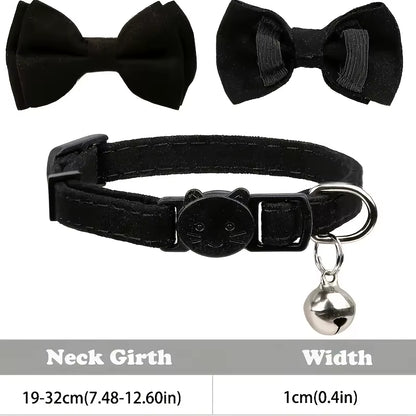 Customizable Polyester Cat Bow Tie Collar Soft Adjustable Engraved ID Name Tag Detachable Bow Bell