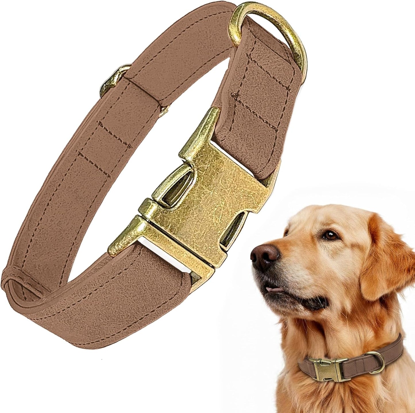 Leather Dog Collar – Durable Faux PU Leather Dog Collar for Small Medium Large Dogs, Adjustable Pet Collar with Metal Buckle (Brown, S)