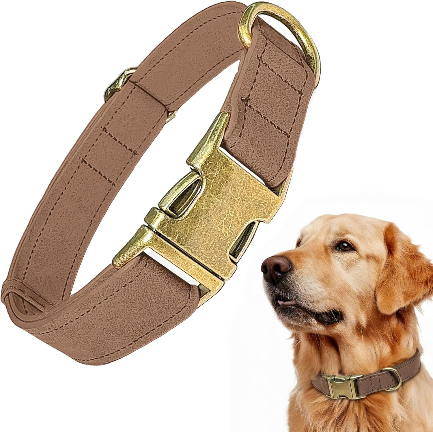 Leather Dog Collar – Durable Faux PU Leather Dog Collar for Small Medium Large Dogs, Adjustable Pet Collar with Metal Buckle (Brown, S)
