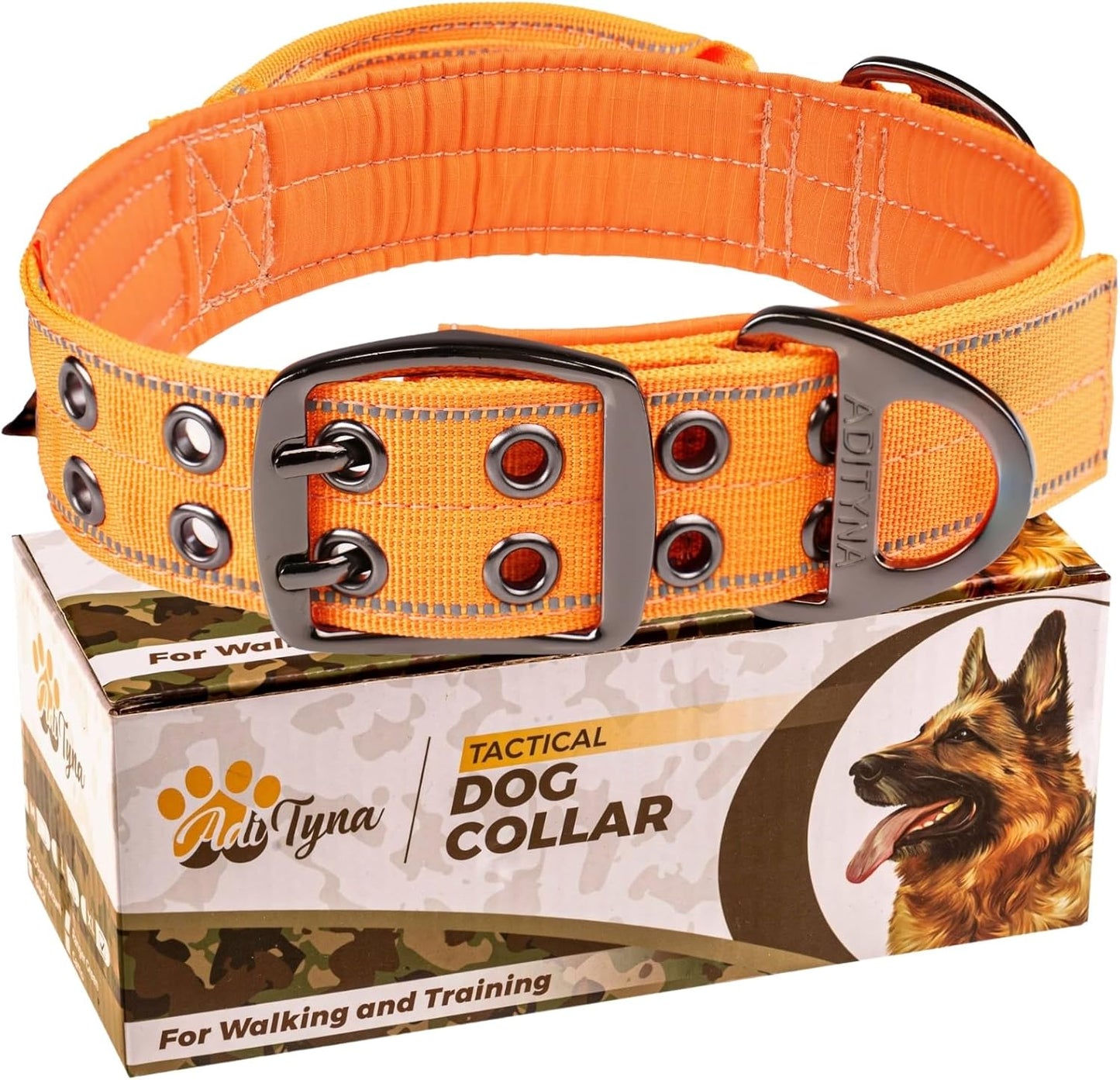 Heavy Duty Dog Collar for Large Dogs - Reflective Collar with Handle for Training, and Walking - Wide, Thick, Tactical, Soft Neoprene Padded