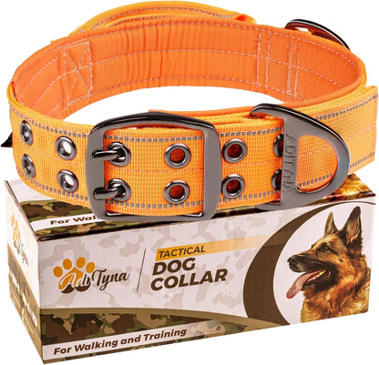 Heavy Duty Dog Collar for Large Dogs - Reflective Collar with Handle for Training, and Walking - Wide, Thick, Tactical, Soft Neoprene Padded