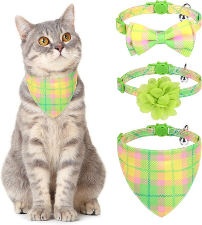 Breakaway Cat Collars with Bell & Cute Pendants, 3 Pack Safety Buckle Kitten Collars, Adjustable Pet Collar Ideal for Girl Boy Cats Puppy (Fruit Pattern)