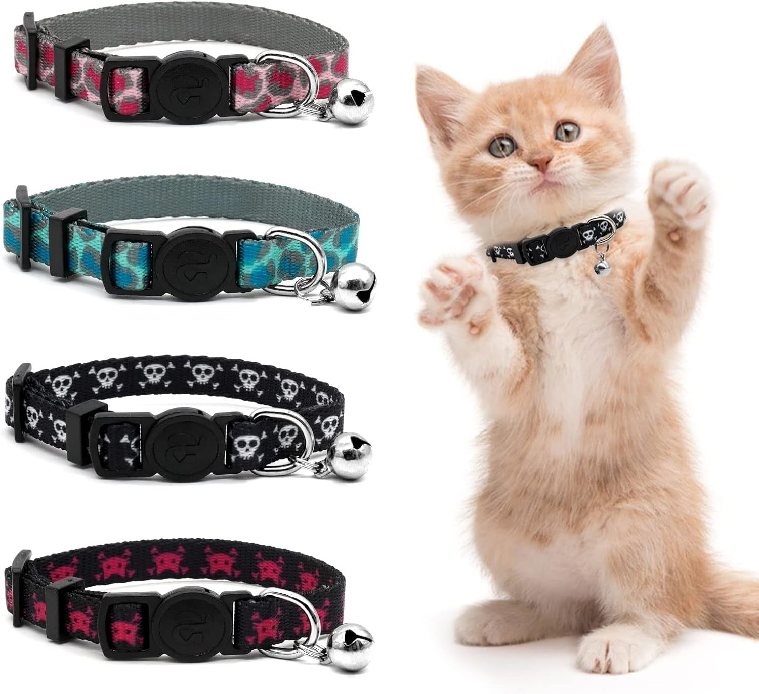 4 Pack Valentines Kitten Collar with Bell Valentines Day Breakaway Kitten Collars with Cute Heart Pattern Adjustable Size Suitable for Kittens