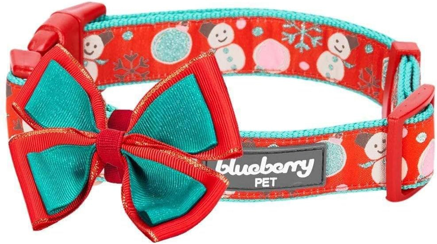 Polka Dots Christmas Dog Collar, Large, Adjustable 18"-26" Neck, Holiday Dog Collar with Bow for Large Dogs