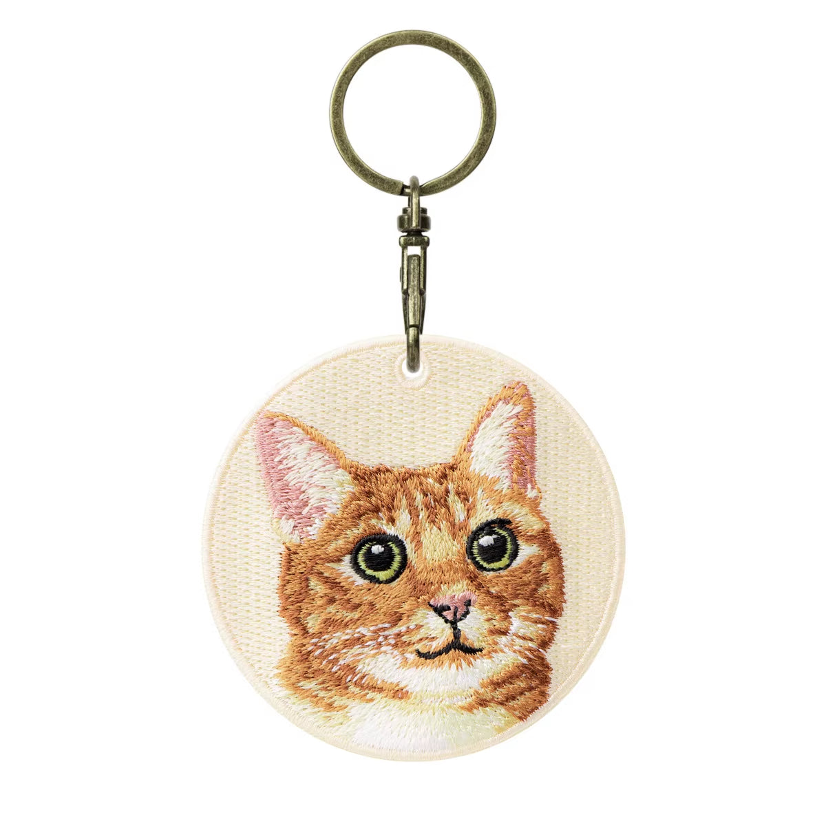 1 Piece Double Sides Embroidered Cat Patch Key Chain - Cute Pet Themed Durable Keychain Key Ring for Easy Attachment
