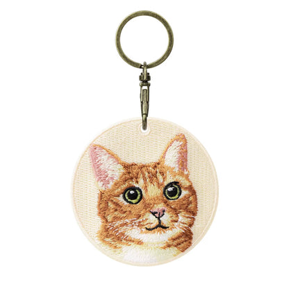 1 Piece Double Sides Embroidered Cat Patch Key Chain - Cute Pet Themed Durable Keychain Key Ring for Easy Attachment