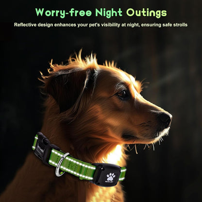 GPS Dog Collar Tracker 2-In-1,Reflective Waterproof Pet Collar,Ios-Only,No Monthly Fees,Unlimited Range,Ideal for Dog Tracking Pet Tracker,For Small Medium Large Dogs(M (15"-20.5"), Green)