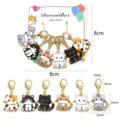 1 Set ( 6 Pcs/Set) Zinc Based Alloy & Iron Based Alloy Knitting Stitch Markers Cat Animal Gold Color Enamel for DIY Craft Marker