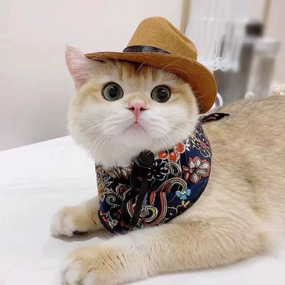 Pet Hat Set Western Cowboy Suitable for Cats and Dogs Fashionable Pet Accessory Cat Triangle Scarf