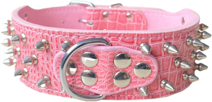 Spiked Studded Dog Collar, PU Leather Dog Collar, Adjustable Pet Collars for Medium or Large Breed Pet (L, Gold Brown2)