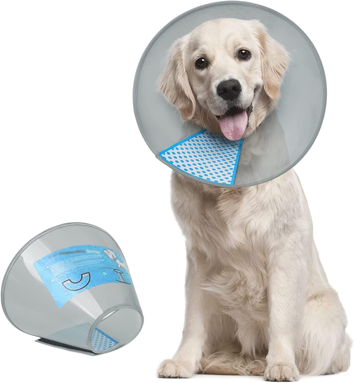 Dog Cone Collar Adjustable after Surgery, Comfortable Pet Recovery Collar & Cone for Large Medium Small Dogs, Elizabethan Dog Neck Collar Plastic Practical （L）