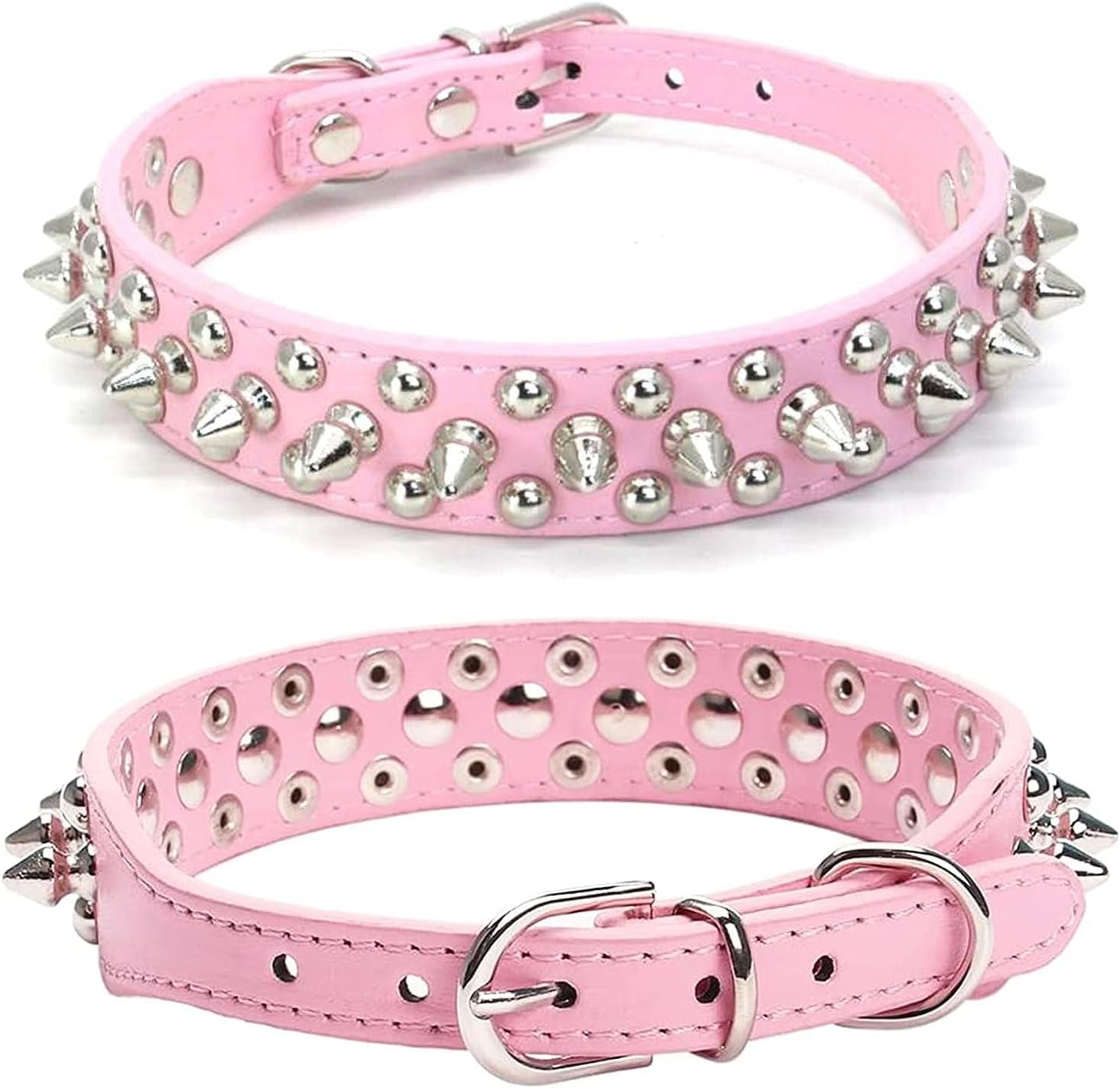 Small Pink Spiked Dog Cat Collar for Small Medium Dogs Girl Female - Adjustable Studded Puppy Collars - Soft Padded Punk Leather Dog Collar for Chihuahua French Bulldog Pug (Pink,L)